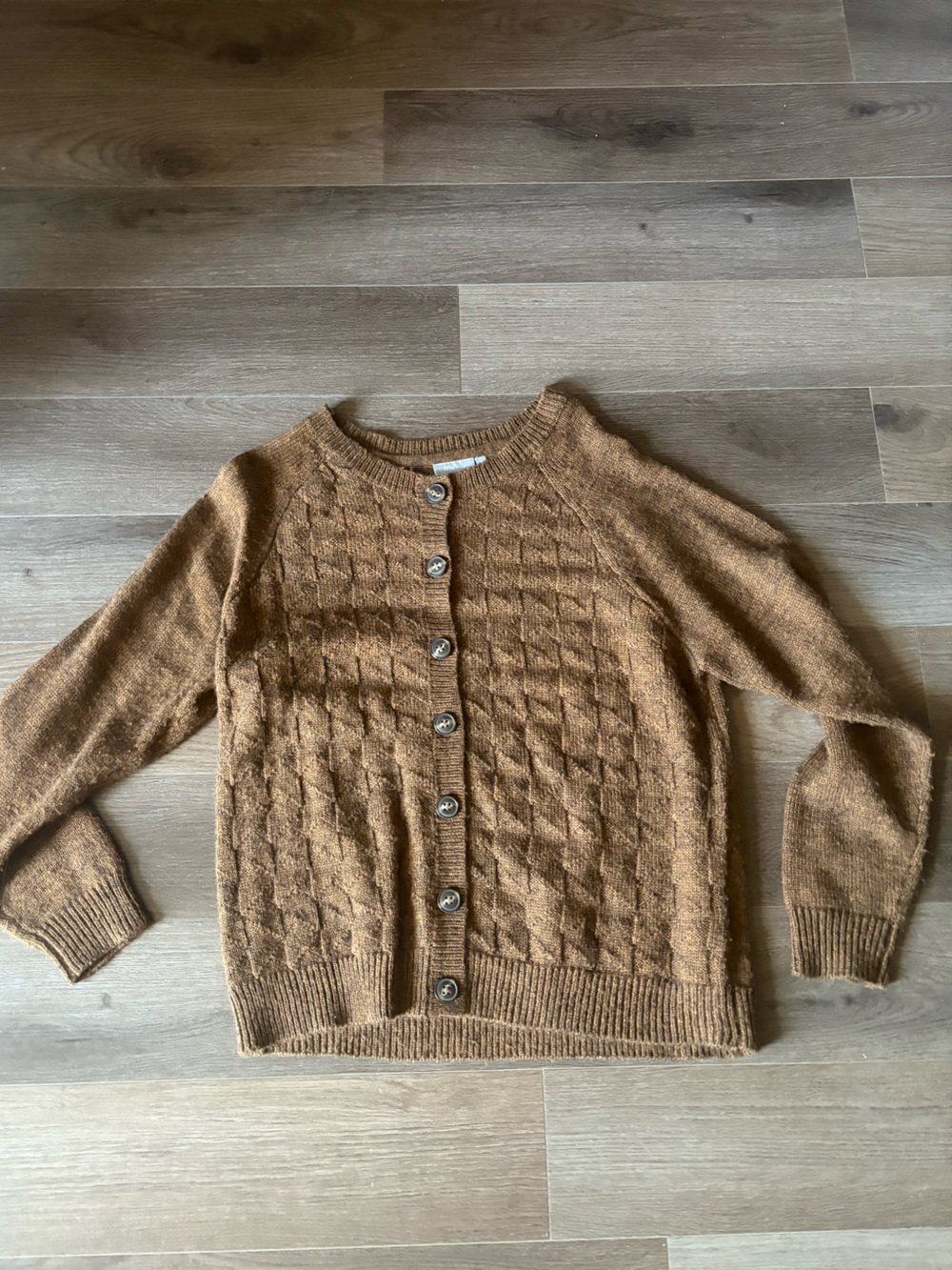 Textured Button-Front Cardigan Brown Sweater
